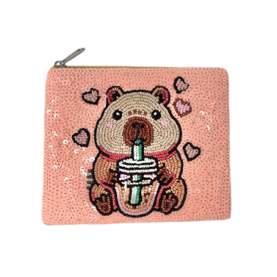 Capybara Boba Beaded Pouch