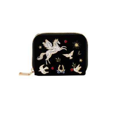 Black Celestial Velvet Embroidered Purse Small