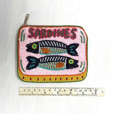 Hand-Beaded Sardines Zipper Pouch