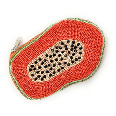 Papaya Beaded Pouch Purse