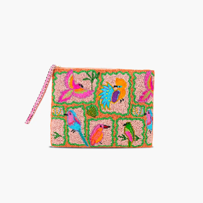 Paradise Found Birds Beaded Wristlet Clutch