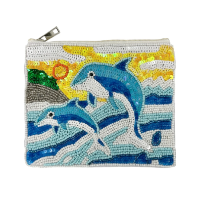 Dolphins Beaded Pouch Purse
