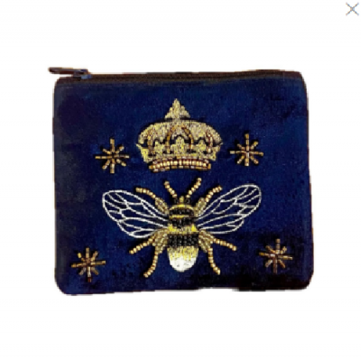 Royal Blue with Gold Bee Zipped Pouch