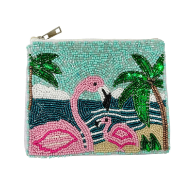 Flamingo Beaded Pouch Purse