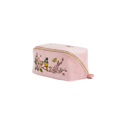 Pink Love Velvet Embroidered Cosmetic Pouch
