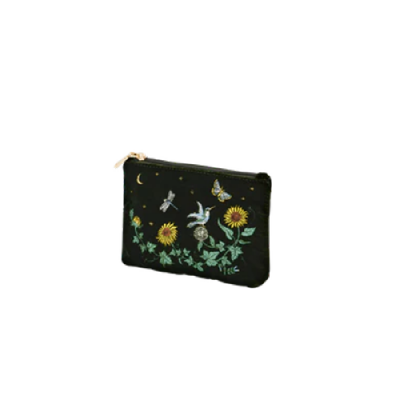 Green Sunflower Velvet Embroidered Pouch