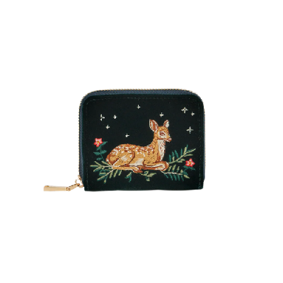 Green Fawn Embroidered Purse Small